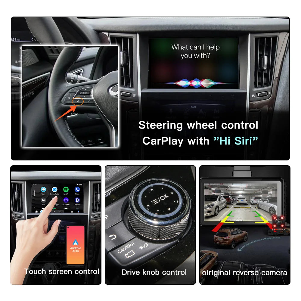 Wireless Carplay Android Auto For Infiniti Q50 QX50 QX60 2015-2019 Car Multimedia Support Bluetooth Wireless Airplay