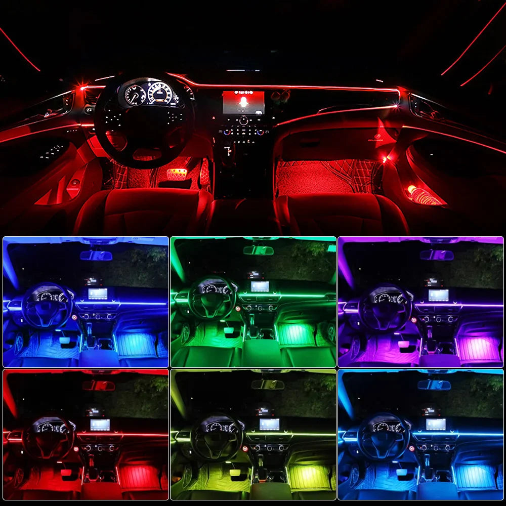 10/14/18 in 1 Led Car Ambient Lights RGB 64 Color Acrylic Fiber Optic Strip Bluetooth App Control Atmosphere Decorative Lamp 12v