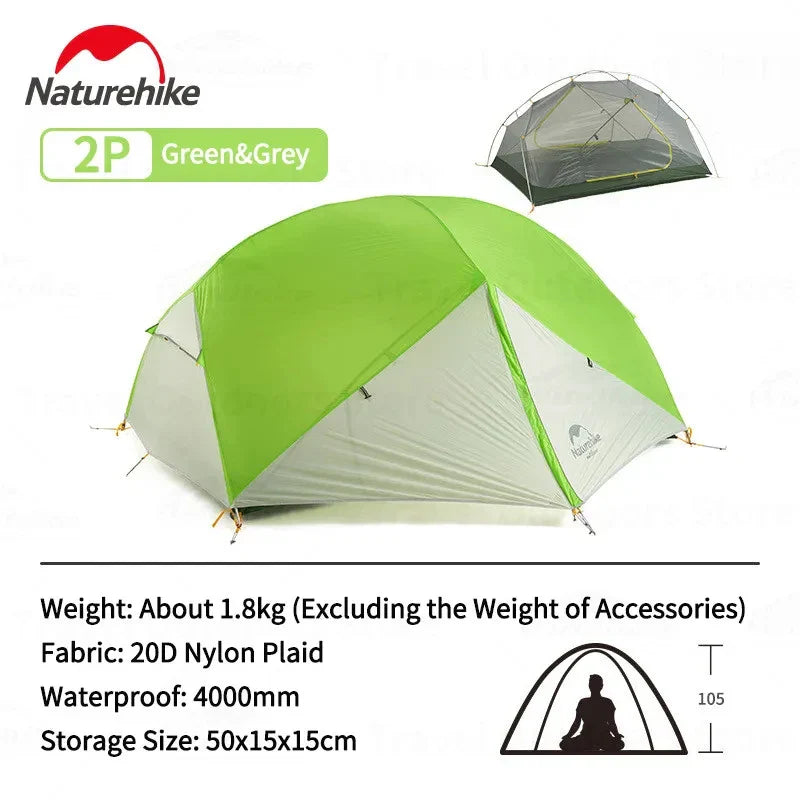 Naturehike Mongar 2 Ultralight Tent Waterproof Double Layer 20D Nylon Travel Camping Backpacking Hiking Tent 1-2 People with Mat
