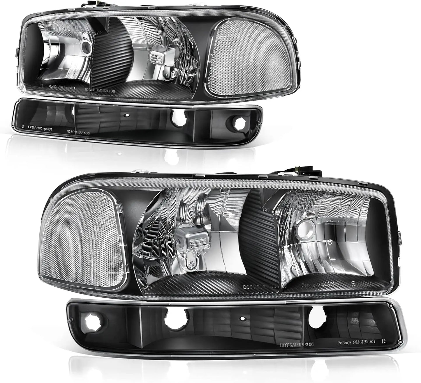 Headlight Assembly Compatible with 1999 2000 2001 2002 2003 2004 2005 2006 GMC Sierra 1500 2500 3500/00-06 GMC Yukon Headlamp wi
