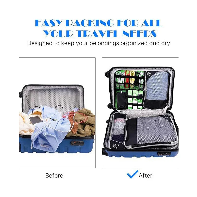 5 Pieces Travel Organizer Bag Set Clothes Compression Cubes For Plane Travel Essentials Storage Bags Suitcase Mesh Packing Cubes