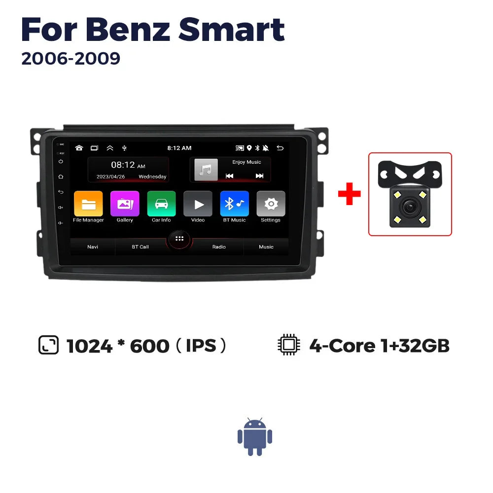 MEKEDE Android 13 AUTO Bilradio Stereo 2Din for Mercedes Benz Smart Fortwo 451 2006-2009 CarPlay WIFI Multimedia Video Player BT