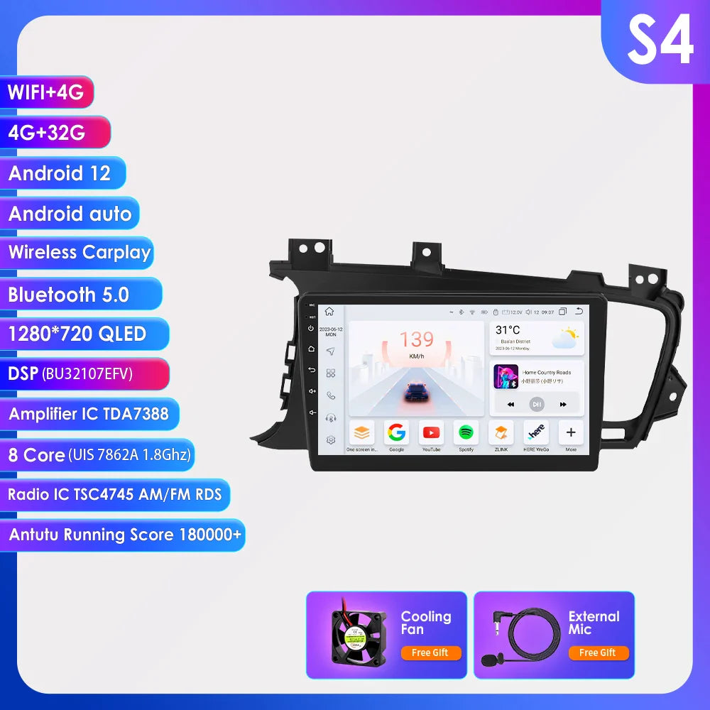 Hizpo 9" Car Radio for Kia K5 Optima 2011-2015 GPS Navigation 2 din Android Auto Multimedia Video Player 4G WIFI Carplay RDS DSP
