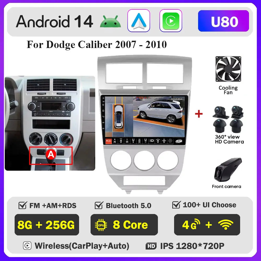Android 14 Car For Dodge Caliber 2007-2010 For Jeep compass MK 2007-2009 stereo Radio Wireless Carplay Android Auto Radio Stereo
