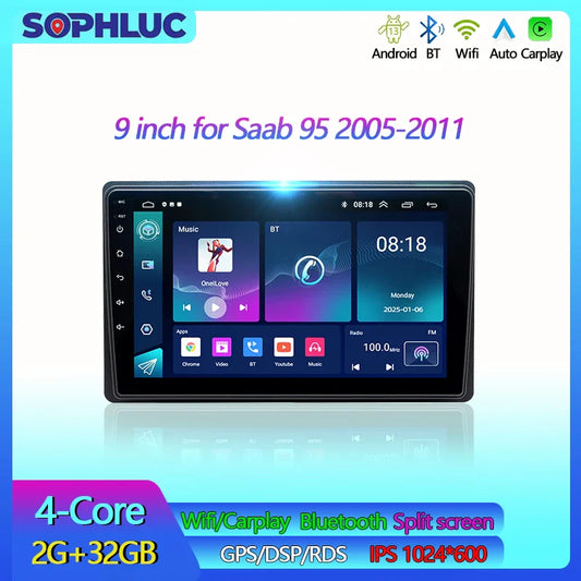 Sophluc 9 inch Android 13 Wireless Carplay for Saab 95 2005-2011 Special Stereo Radio GPS Navi MP5 BT DSP EQ Multimedia Player