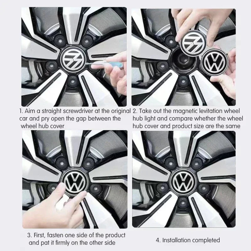 For Volkswagen wheel hub LED light caps floating luminous wheel hub covers suitable for Golf 4/6/7 Touran Passat Tiguan Polo