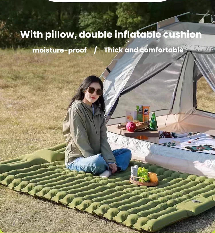 Inflatable Mattress with Built-in Pillow Pump 200x140cm Outdoor Sleeping Bed Vehicle Inflatable Cushion for Summer Beach Mat