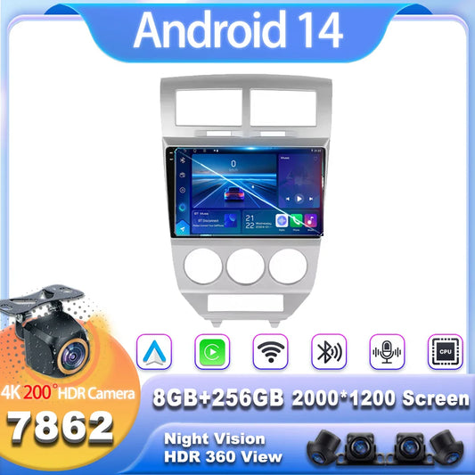 Android 14 Car For Dodge Caliber 2007-2010 For Jeep compass MK 2007-2009 stereo Radio Wireless Carplay Android Auto Radio Stereo
