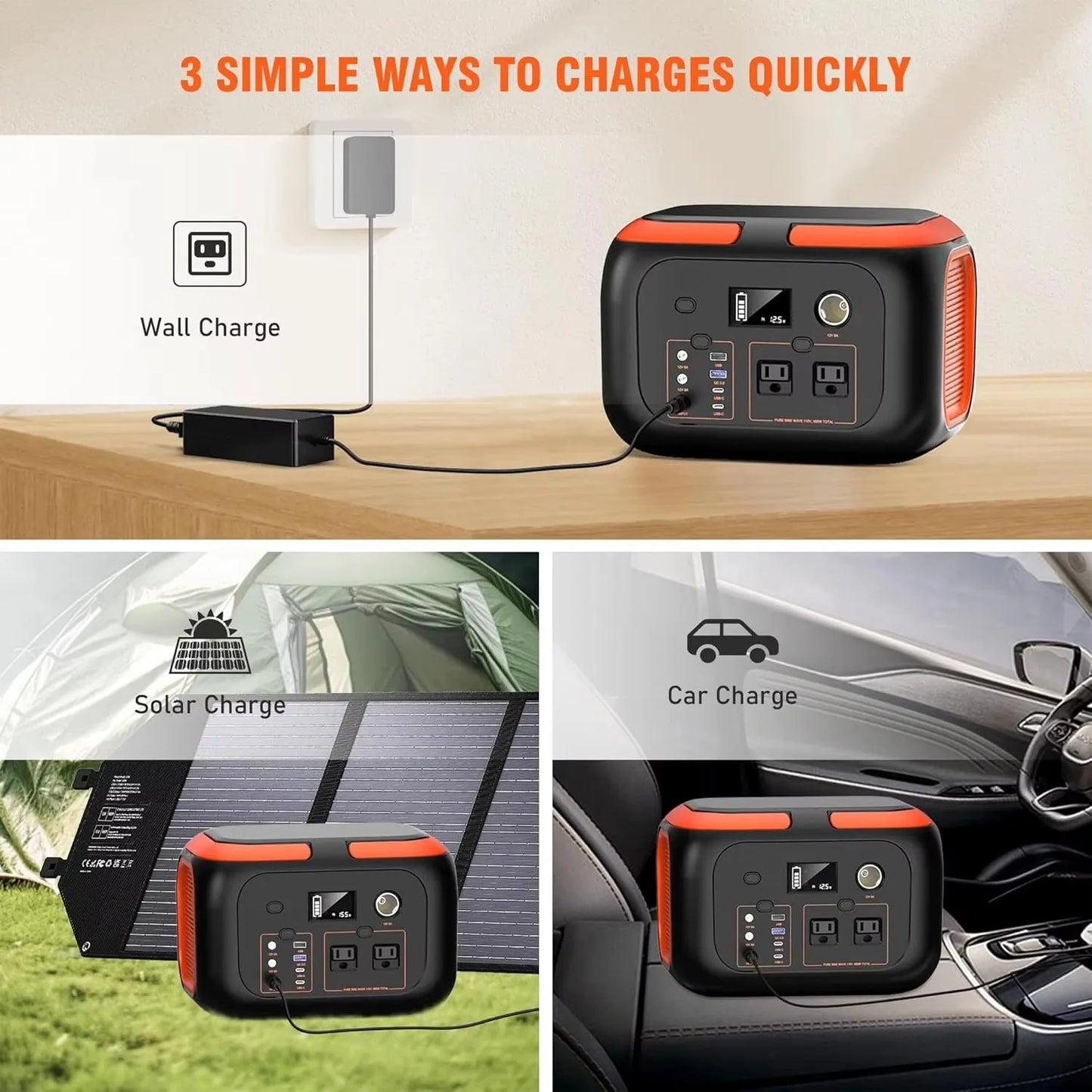 Portable Power Station 600W Outdoor Charging Solar Generator 135200mAh for Mobile Phone Laptop Camping