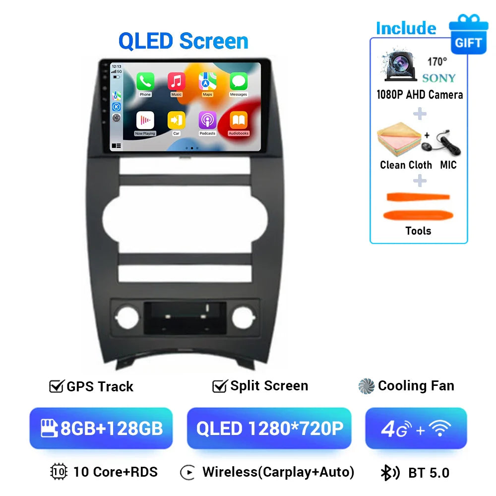 Android 14 Carplay Auto For Jeep Cherokee Commander XK 2005 2006 2007 2008 2009 2010 2011 Car Radio Multimedia Player GPS Stereo