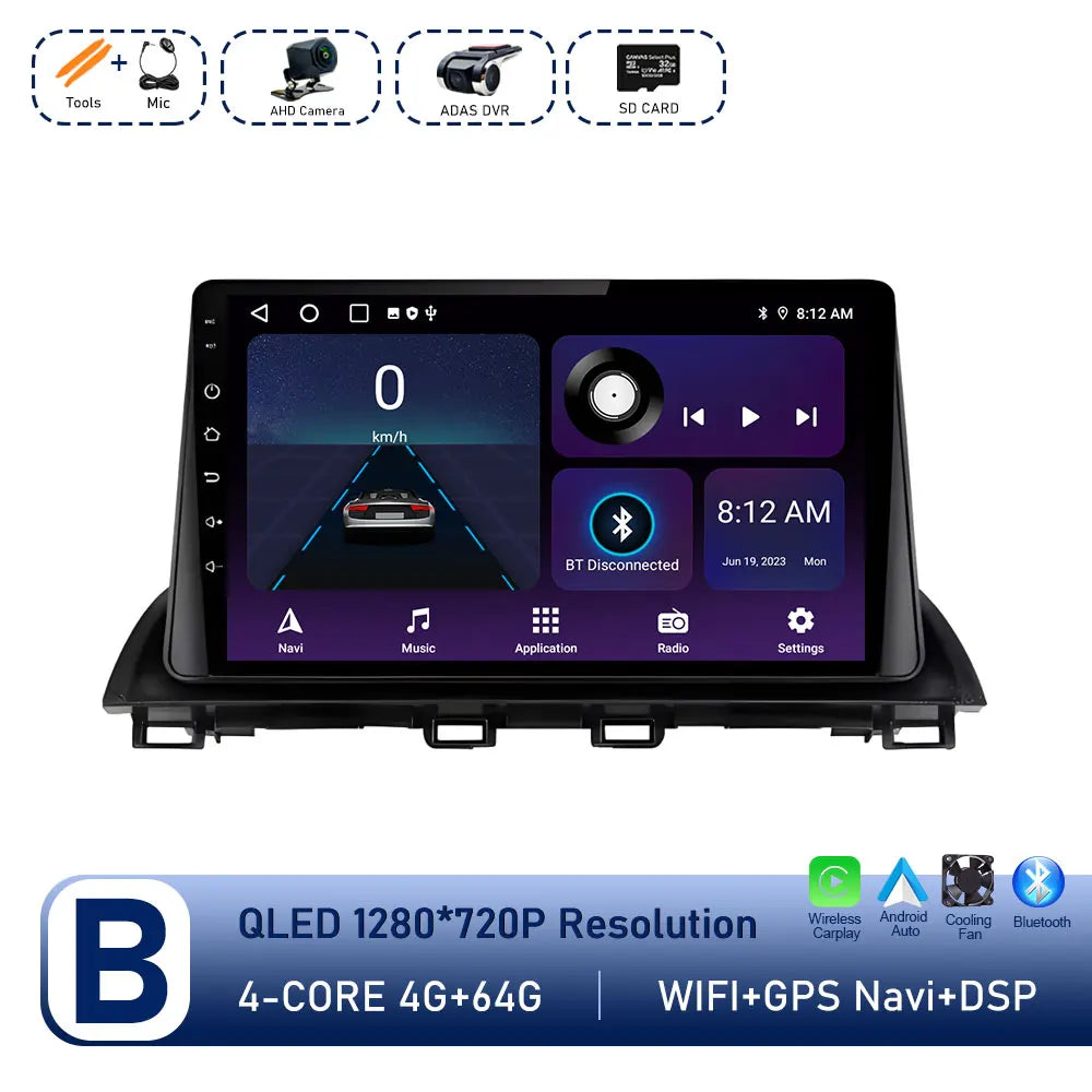Car Radio Stereo Player for Mazda 3 Axela 2013 - 2018 Android Auto Wireless Carplay WiFi BT GPS Navigation QLED Screen Head Unit
