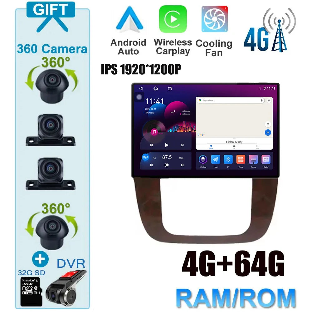 Android 14 Car Radio For GMC Yukon Chevrolet Tahoe Suburban 2008 - 2012 13.1Inch Screen GPS Navigation Wireless Carplay 4G WIFI
