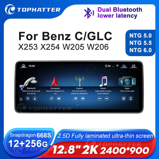 12.8" 2K Car Radio For Mercedes Benz C X253 W205 X254 W206 GLC C180 C200 C300 GLC250 GLC300 Android Auto Player Head Unit Screen
