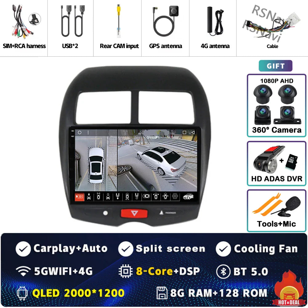 Android 14 For Mitsubishi ASX 1 2010 - 2016 2K QLED Android Car Radio Multimedia Video Player GPS Stereo CarPlay 4G Head Unit