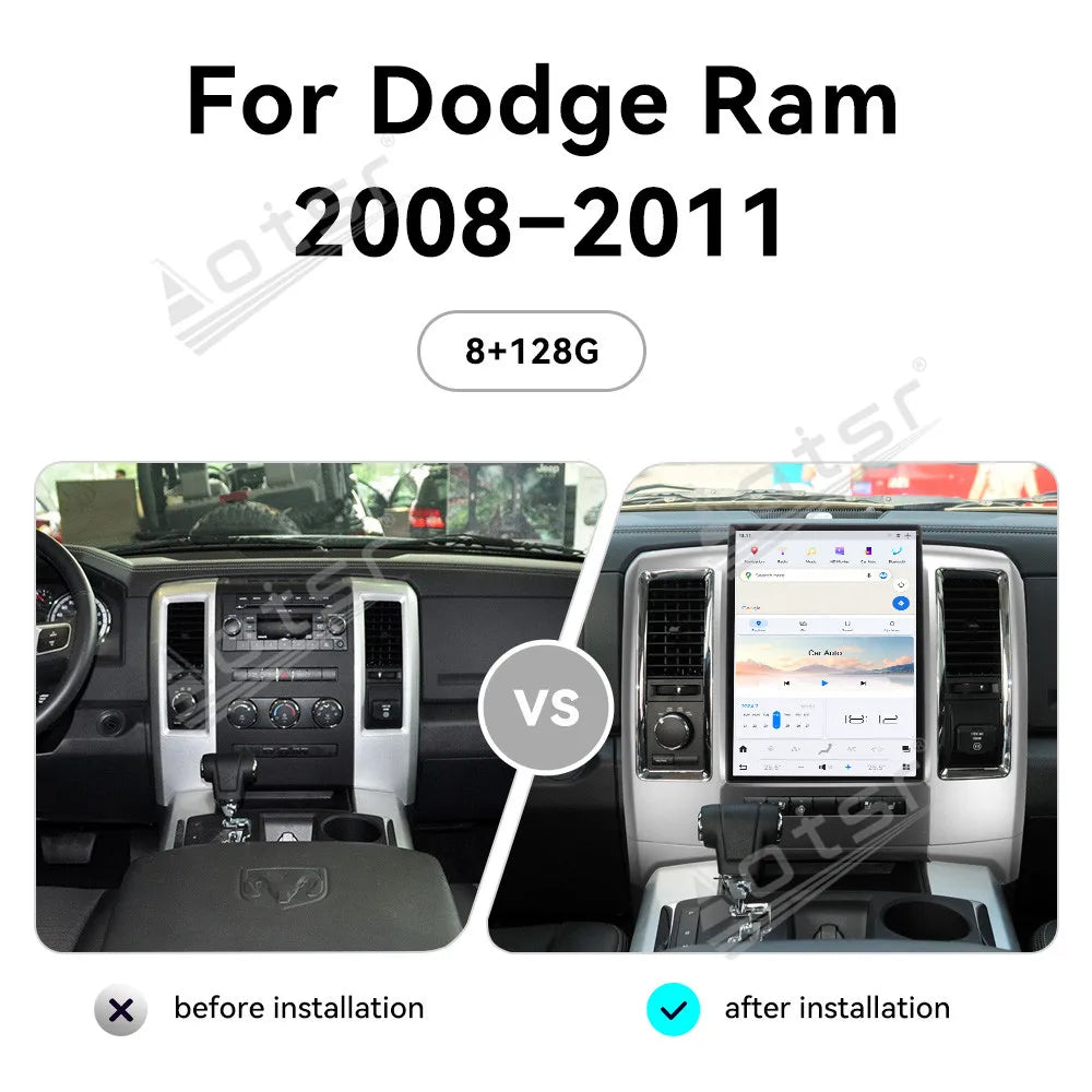13.8 Inch Android 13 For Dodge RAM 1500 2008 - 2012 Tesla-style Car GPS Navi Multimedia Carplay Player Radio BT Stereo Head Unit