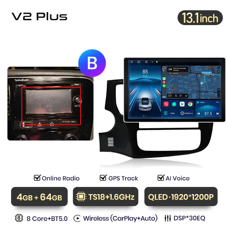 Junsun V3 Plus 2K Car Radio 7862 For Mitsubishi Outlander 3 GF0W GG0W 2012-2018 Wireless CarPlay Android Auto DSP GPS Navigation