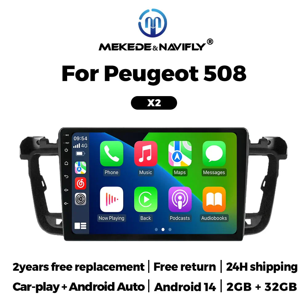 MEKEDE&NAVIFLY Wireless Carplay Auto Android 14 Car Radio Multimedia Player for Peugeot 508 2011-2018 Stereo GPS 2 Din Head Unit