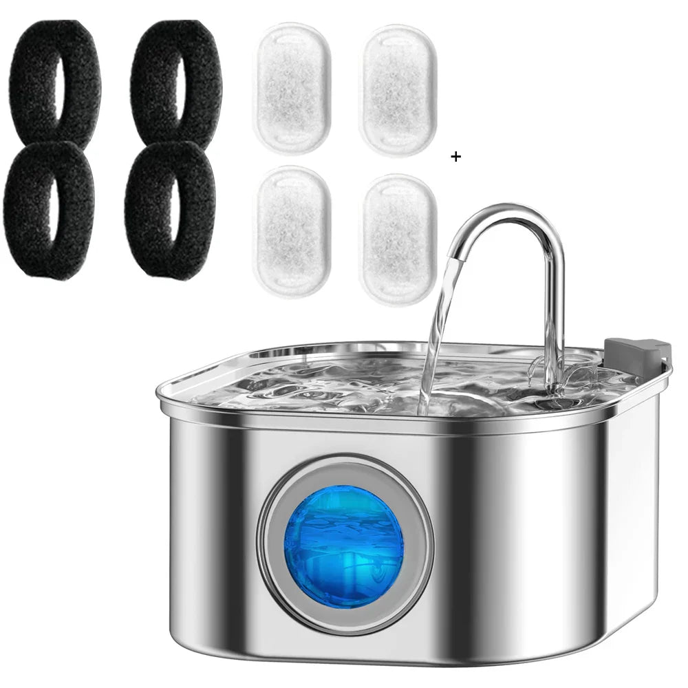 3.2L Cat Automatic Water Dispenser Pet Smart Induction Drinking Feeder USB With Filter Stainless Steel Dog Pet Function Bowl