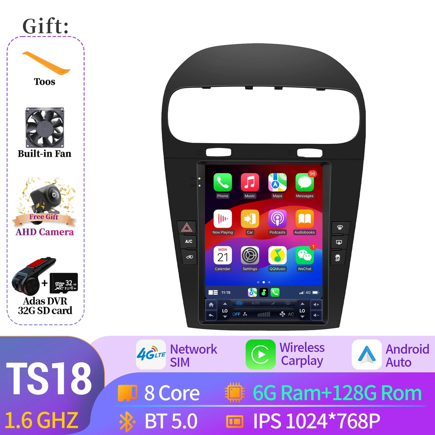9.7 inch For Dodge Journey Fiat Freemont 2012-2014 Android 14.0 Car Radio Multimedia Navigation Wireless Carplay QLED Screen
