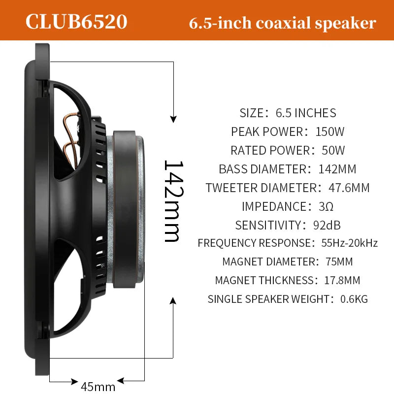 JBL Car Audio Speaker 6.5 "coaxial speaker 150W Real power no false power Door 2 way full frequency speaker Stereo subwoofer
