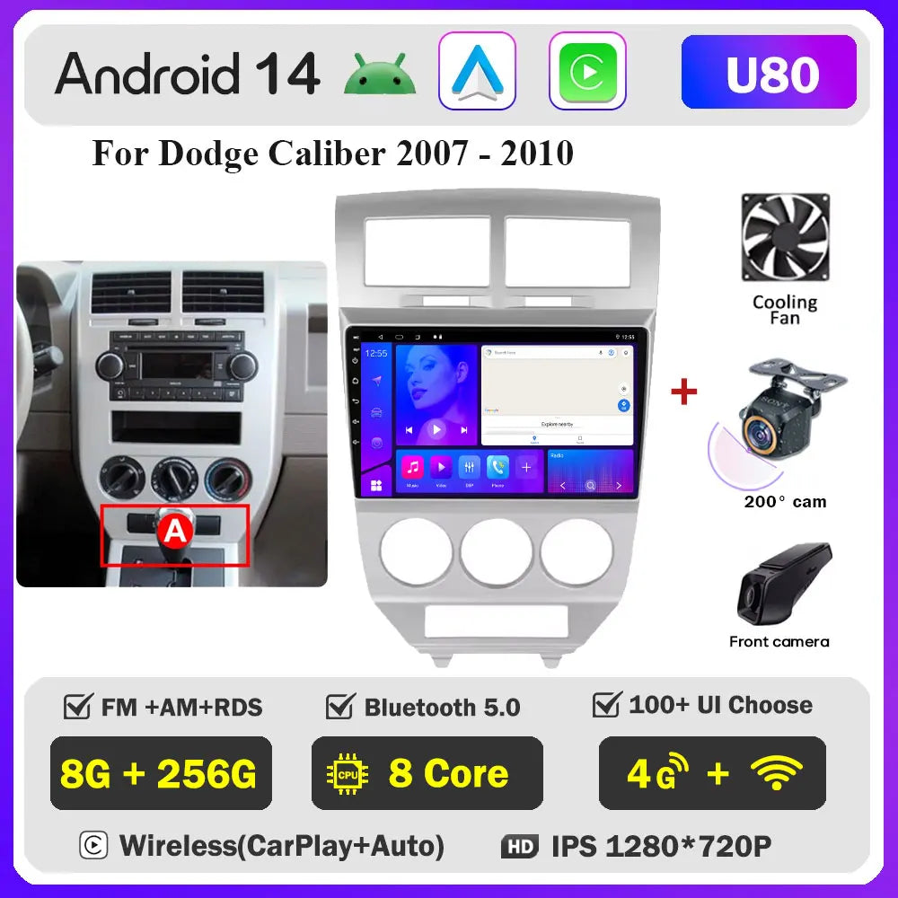 Android 14 Car For Dodge Caliber 2007-2010 For Jeep compass MK 2007-2009 stereo Radio Wireless Carplay Android Auto Radio Stereo
