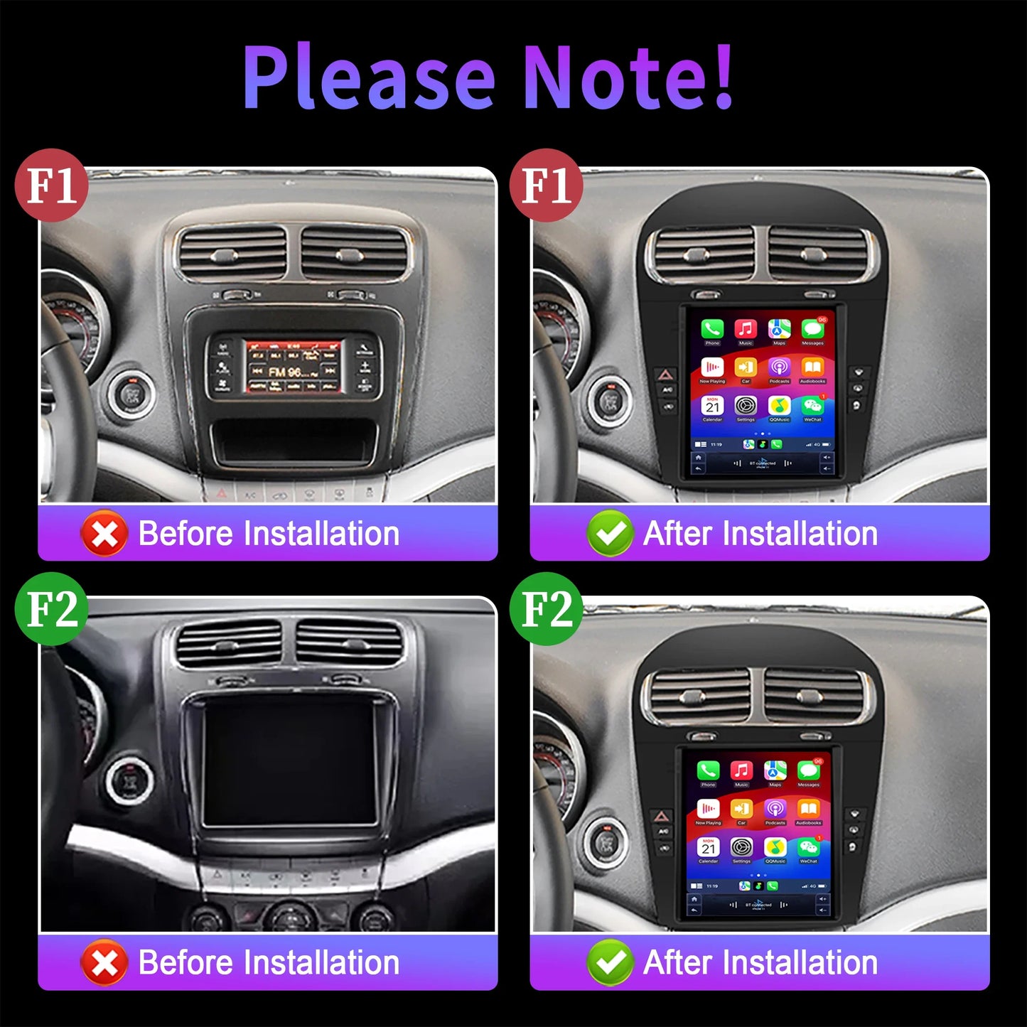 9.7 inch For Dodge Journey Fiat Freemont 2012-2014 Android 14.0 Car Radio Multimedia Navigation Wireless Carplay QLED Screen