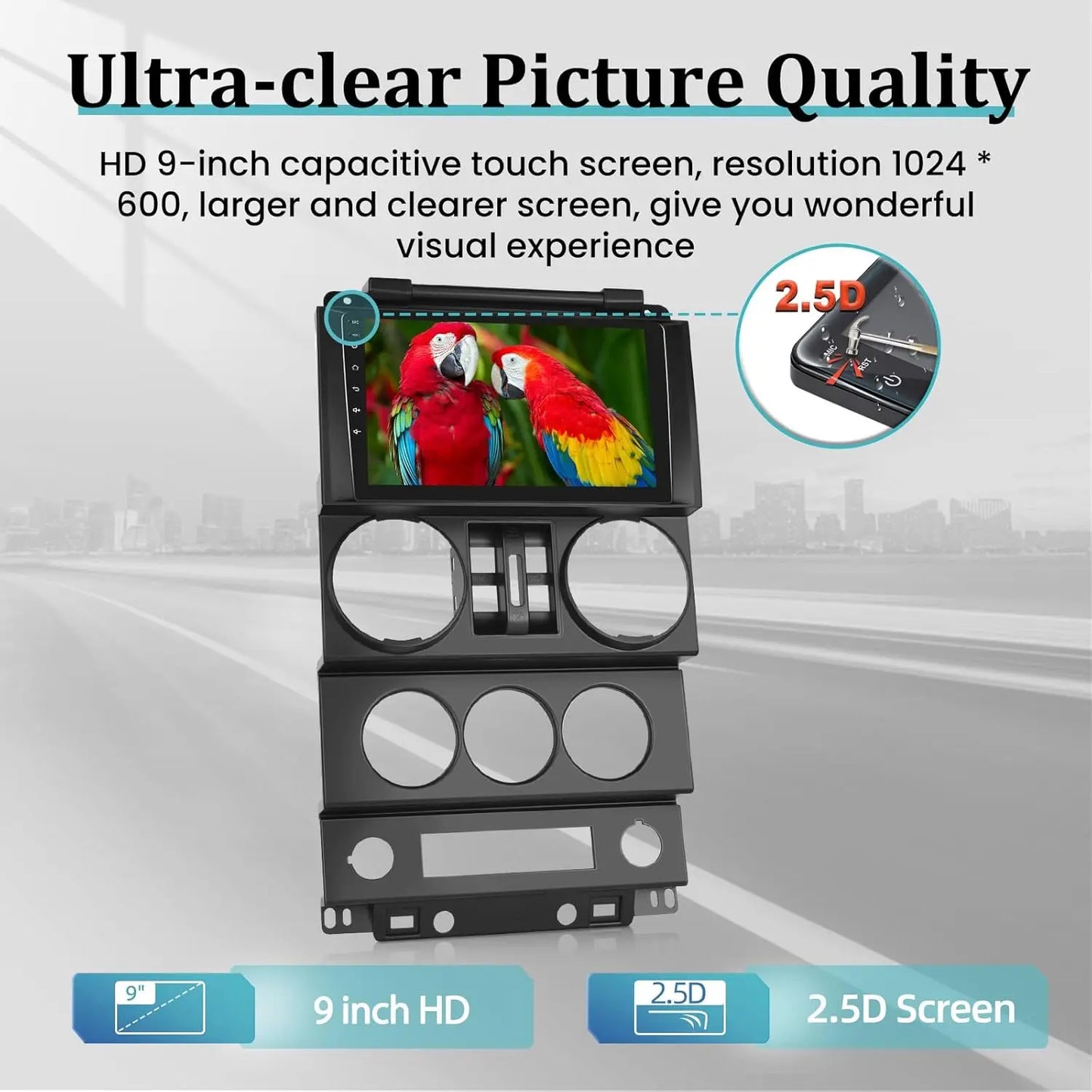 2+32G 9 Inch Touchscreen for Jeep Wrangler (4 Doors) 2007 2008 2009 2010 with Wireless Apple Carplay and Android Auto