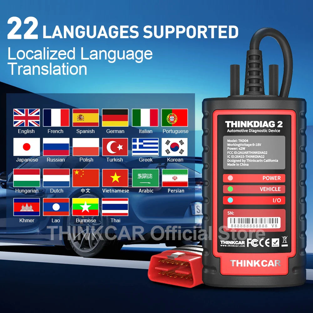 THINKCAR Thinkdiag 2 All System Support CAN FD Protocols OBD2 Scanner Full Car 15 Reset ECU Coding Active Test