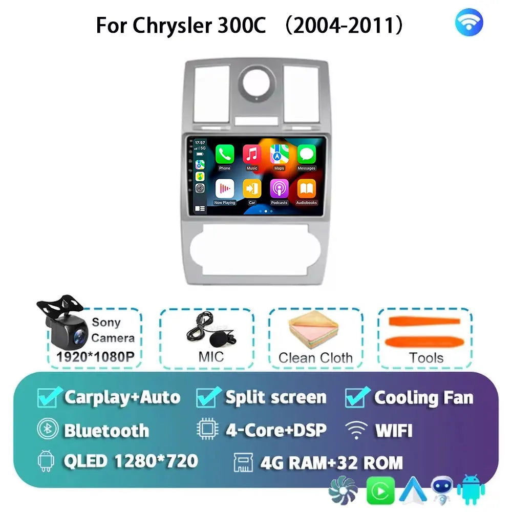 Android 15 For Chrysler 300C 2004-2011 Auto Carplay Car Radio Navigation GPS Video Multimedia Player 360 Camera 4G WIFI DSP