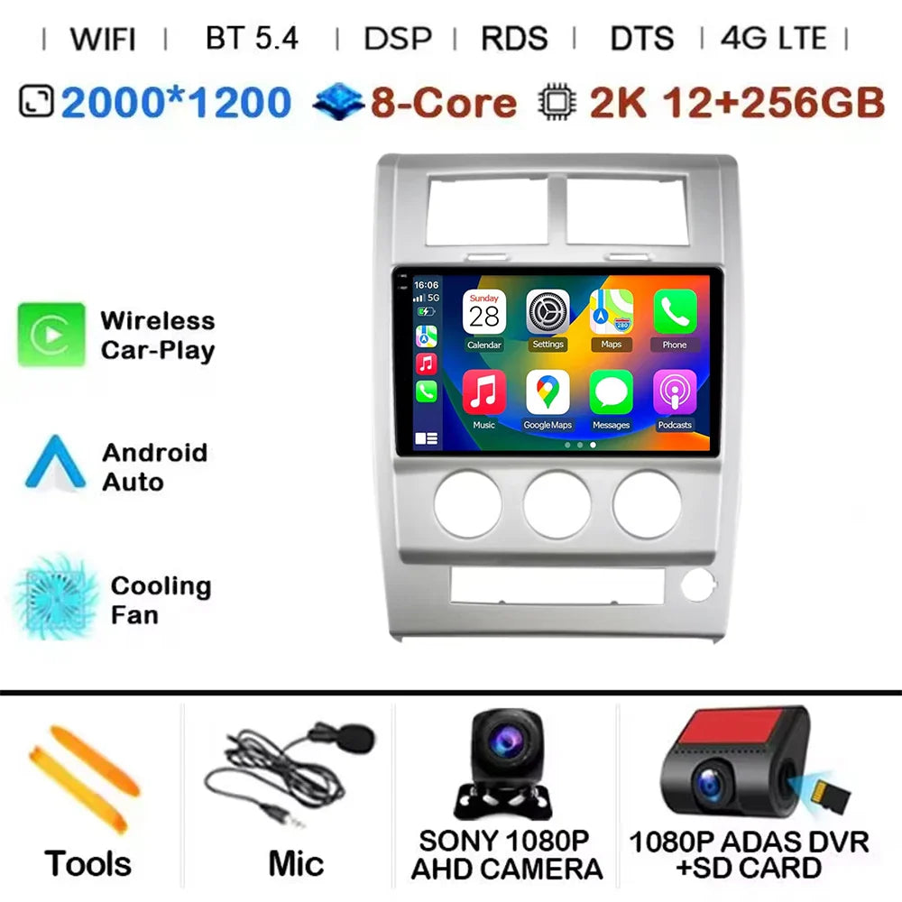 Android 14 Carplay+Auto For Jeep Cherokee KK Liberty 2007 - 2012 Car Radio Multimedia Video Player Navigation GPS 4G Autoradio