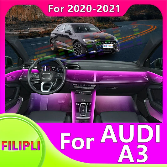 FILIPLI For The AUDI A3 For 2020-2021 Multi color Car Ambient Lights USB Powered Easy Installation Acrylic Car Interior Lights