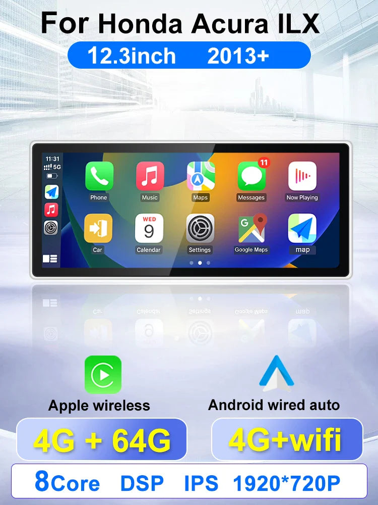 For Honda Acura ILX 2013-2014-2015-2021 Car Radio Multimedia Video Player Stereo, 12.3-inch Android GPS Navigation DSP Carplay