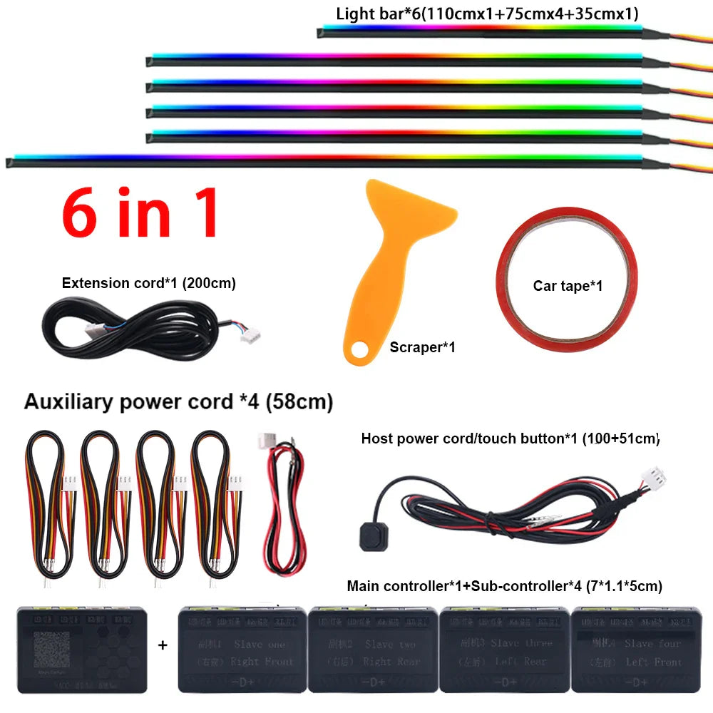 18/22 in 1 Car Hidden Ambient Light Backlight Dual Zone RGB Symphony Acrylic Strips Matt Black Interior Car Ambient Lamp APP 12V