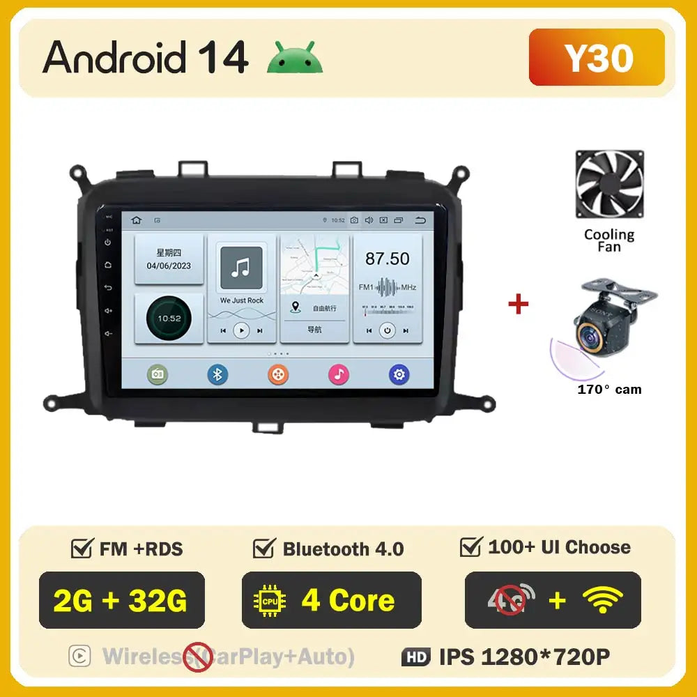 Android 14 Carplay Auto Car Radio For Kia Carens 2013 - 2018 Multimedia Player Auto Radio GPS Navigation TV Head Unit No 2 Din