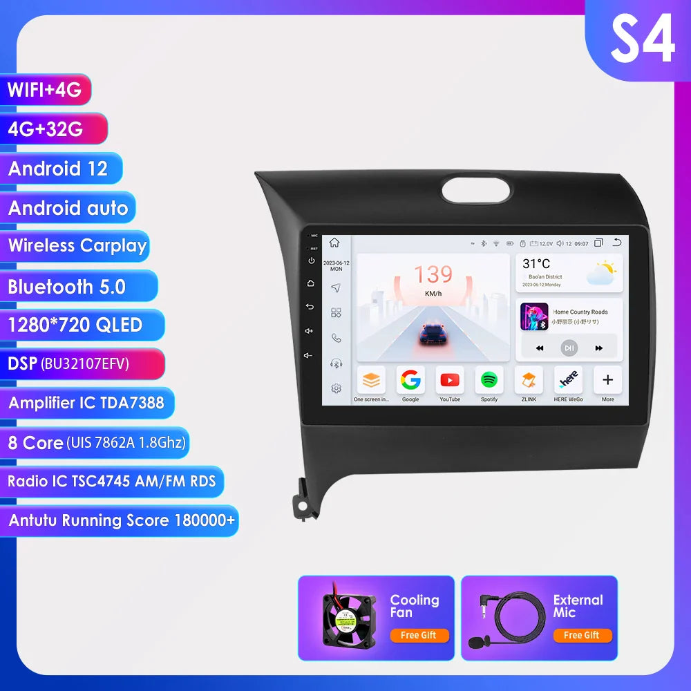 For Kia Cerato 3 K3 Forte 2013 - 2017 Car Radio Multimedia Video Player Navigation GPS Carplay 2 Din 4G Android 13 9" Autoradio