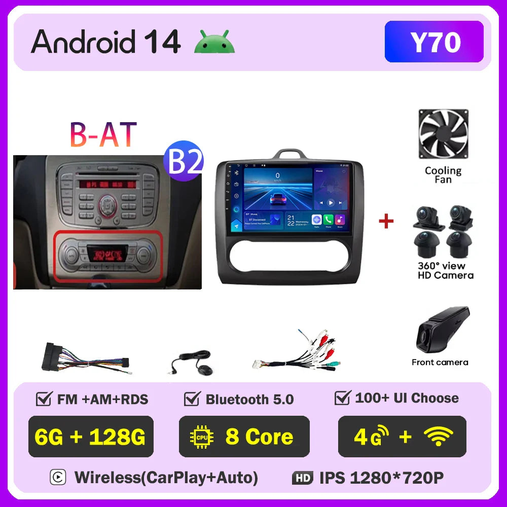 2din Android 14 Carplay Radio For ford focus 2 3 Mk2 Mk3 2004-2011 Automotive Car Multimedia GPS Autoradio 8 Core Wifi DSP BT