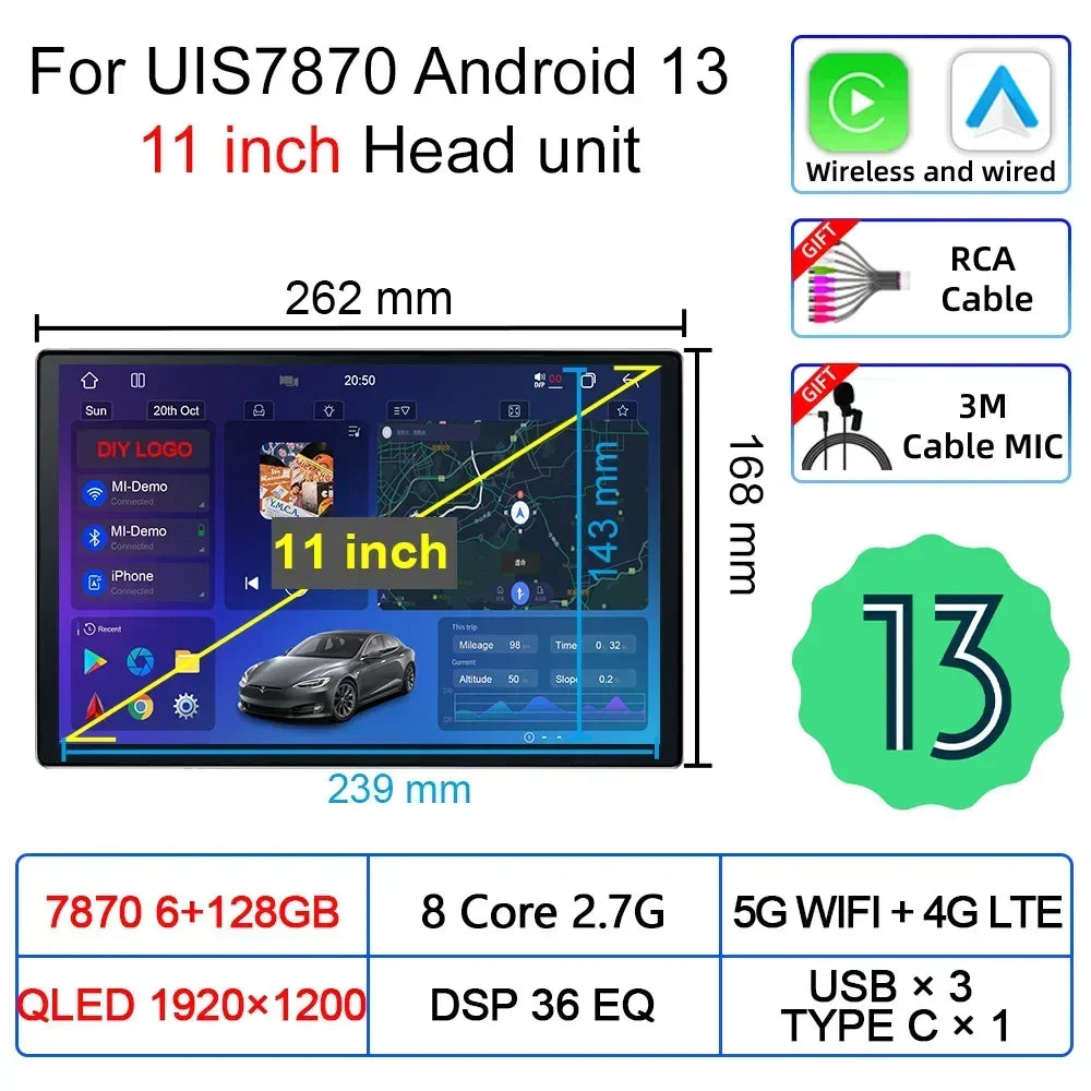 Upgradation UIS 7870 Android 11 13 inch Car Multimedia AI Voice mp5 Palyer gps navigation Carplay Auto Stereo Radio Head Unit
