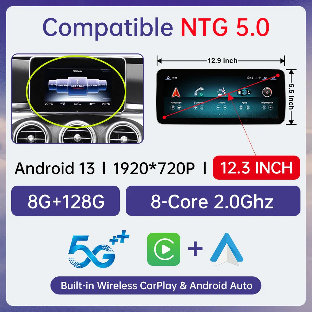 Android 13 Touch Screen for Mercedes Benz W205 GLC C V Class W447 GLA CLA 2015-2019 GPS With Carplay Android Auto Car Radio