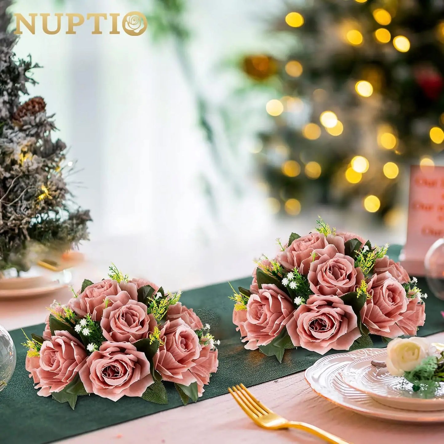 Artificial Flower Centrepieces for Tables - 10 Pcs Dusty Rose Fake Flowers Roses Balls 9.5in Diameter - Silk Faux Rose Arrangeme