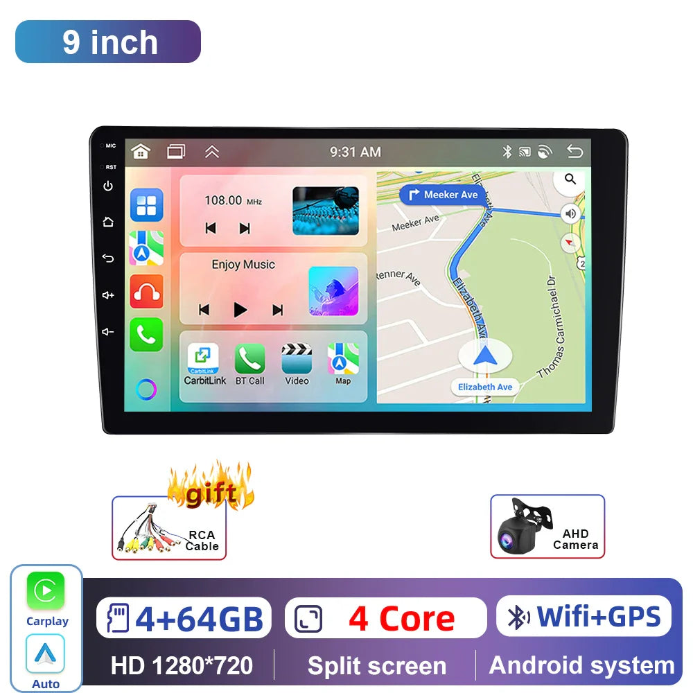 Podofo Android 6+128G 7/9/10inch Car Stereo Radio Universal WIFI Carplay Android Auto Car Multimedia Player Bluetooth FM 32EQ