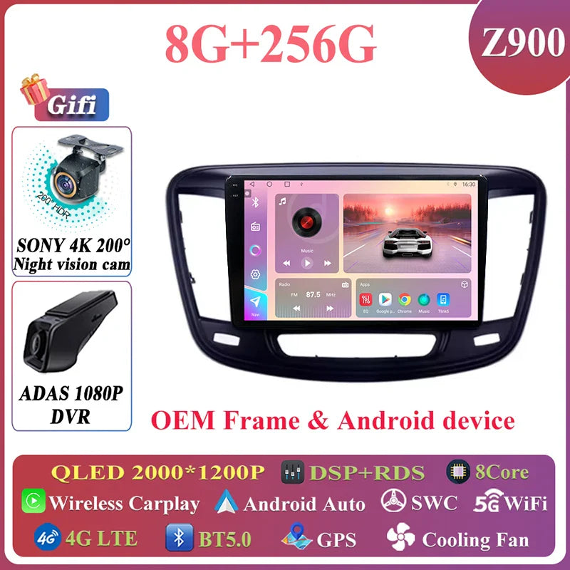 Android Auto For Chrysler 200 200C 200S 2015 - 2019 Car Radio Multimedia Video Stereo Player Carplay Navigation GPS DSP 5G WIFI