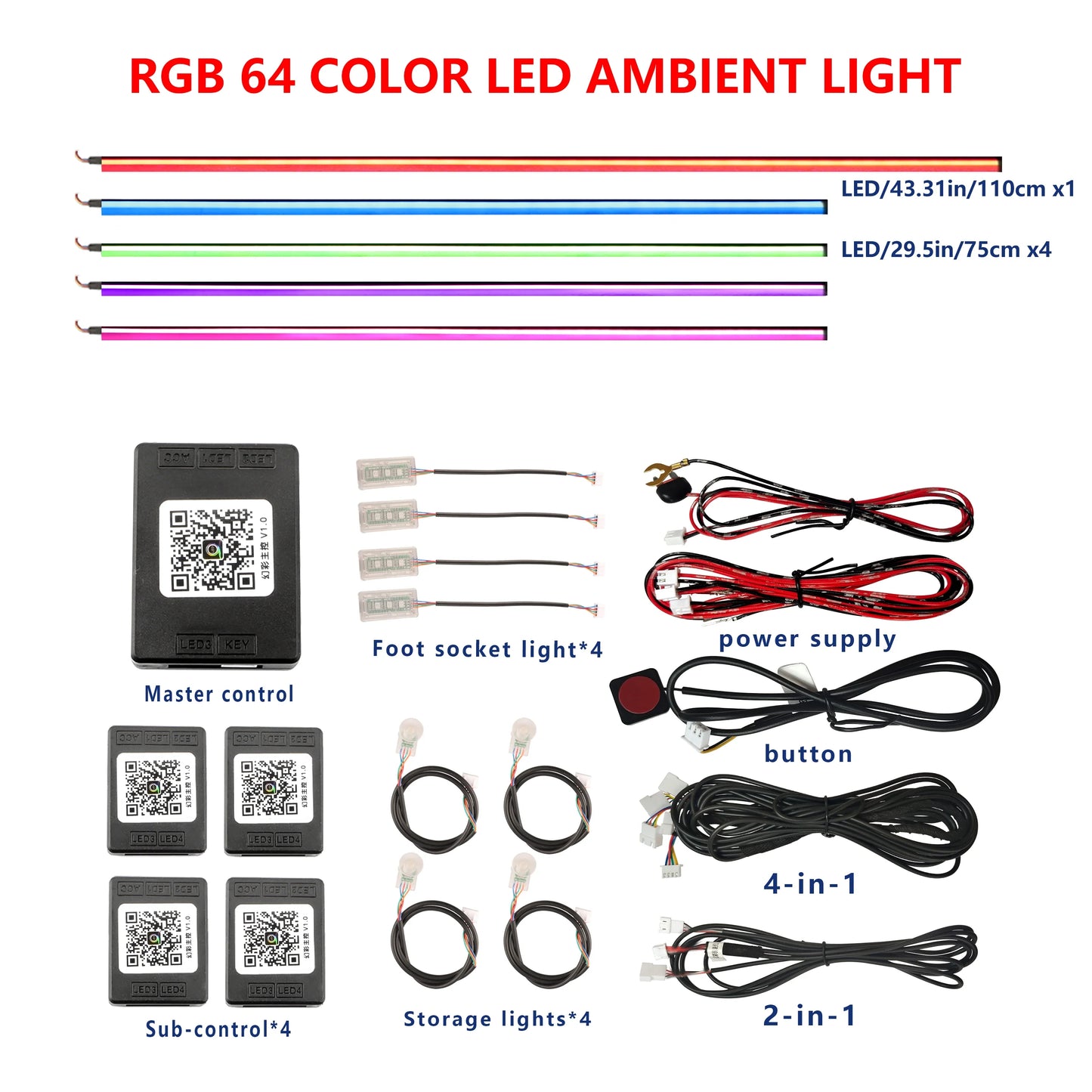 FILIPLI For The MERCEDES-BENZ CLA For 2016 Smart 64 RGB Color Car Ambient Self-Adhesive Light With APP Control Easy To Install