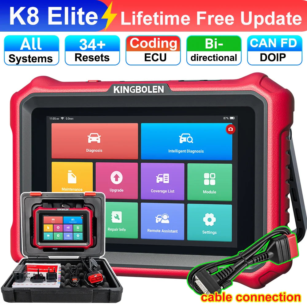 2025 New KINGBOLEN K8 PRO 8 inch Lifetime Free Car Diagnostic Tools All System 34 Reset ECU Coding Bi-directional CAN FD DOIP