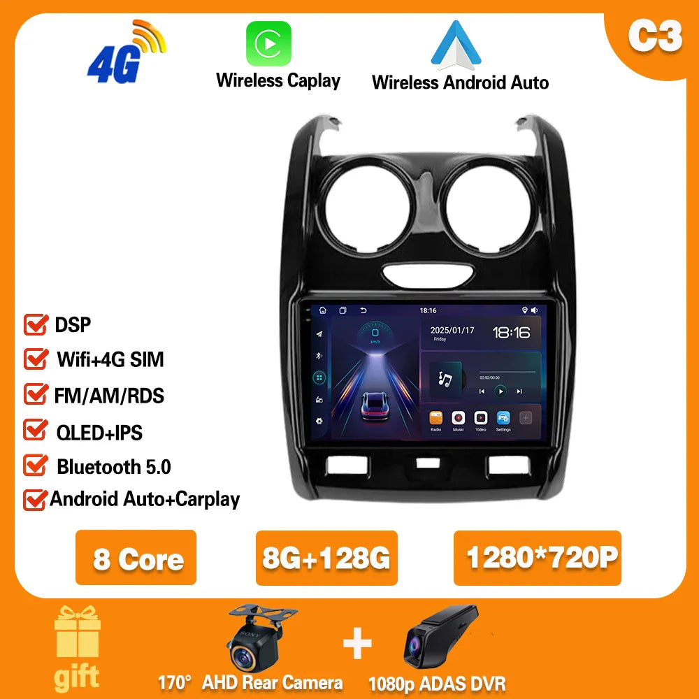 Car Radio For Renault Duster 2015 - 2021 For LADA Largus 2021 Android 14  Carplay  Multimedia Video Player Auto stereo
