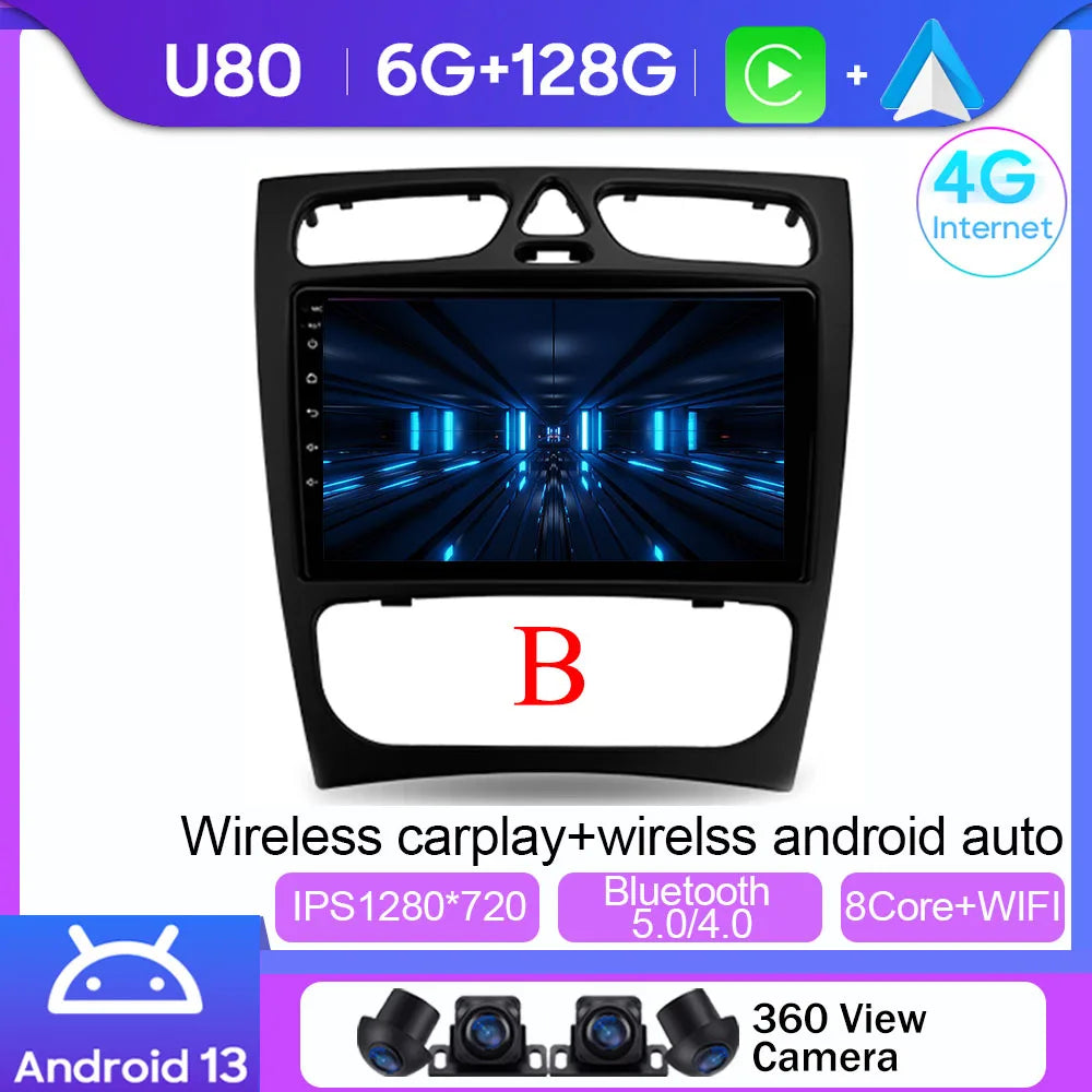Android 14 wifi+4G Carplay BT Car Radio For Benz W203 W209 C180 C200 C220 C230 2004-2011 Navigation GPS Video Player Multimedia