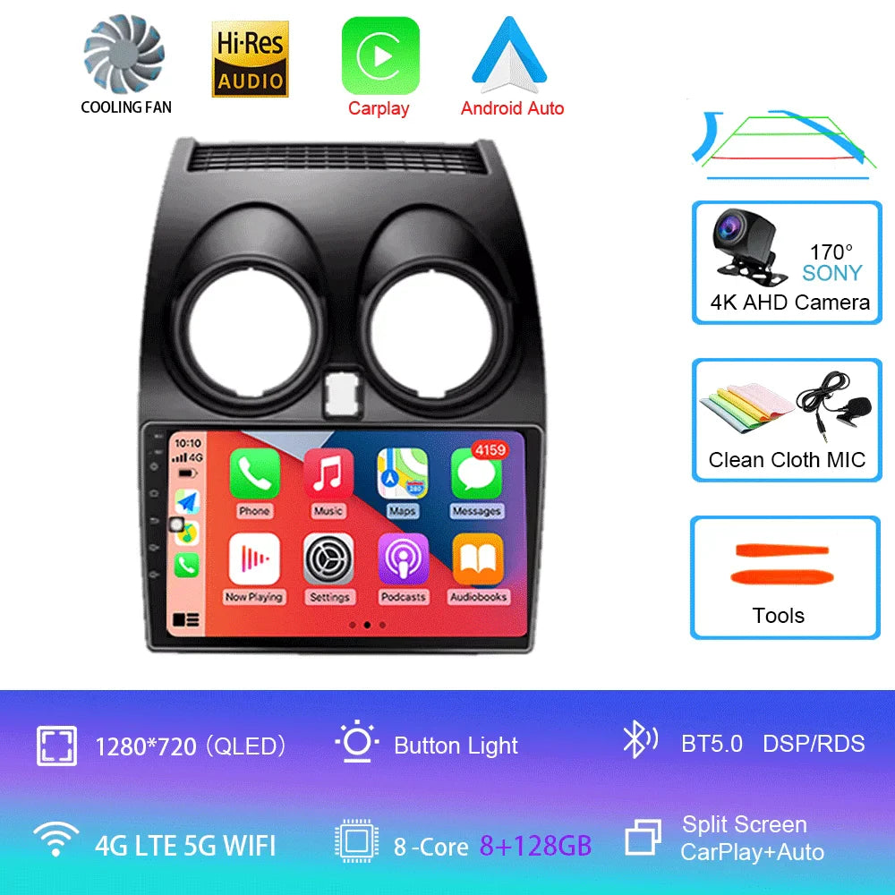 Android 14 2 DIN untuk Nissan Qashqai 1 J10 2006-2014 Radio Mobil Navigasi Pemutar Multimedia DVD Carplay Stereo Speaker Unit Ke