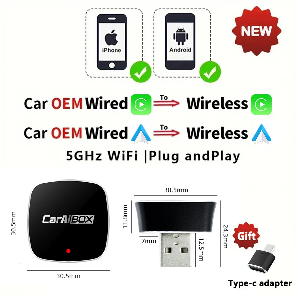 EKIY 2in1 Wireless CarPlay Dongle Wireless Android Auto Adapter AI Smart Box Car Intelligent Systems For Car With Wired CarPlay