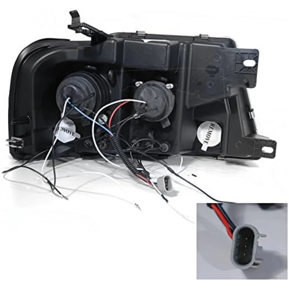 Halo Projector LED Headlights Glossy Black Housing Smoke Compatible with Lincoln Mark LT, Left + Right Pair Headlamps Assembly