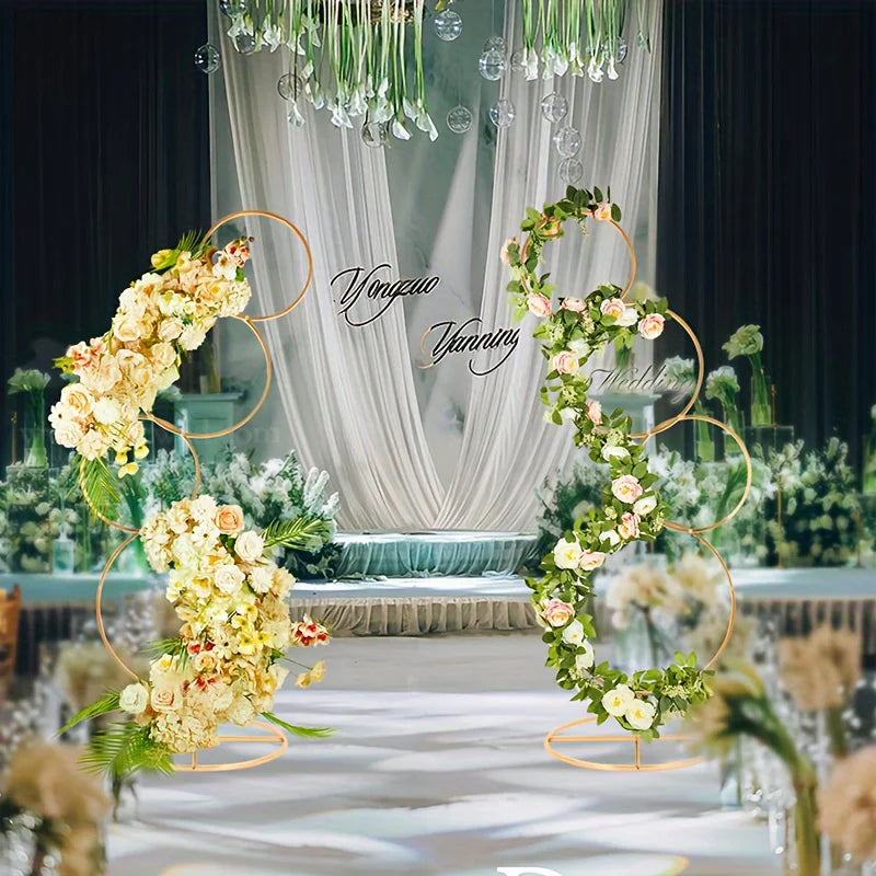 2Pcs 5ft Round Arch Frame, 4 Tiers Gold Metal Flower Arch Frame for Wedding Birthday Party Event Display Background Decoration