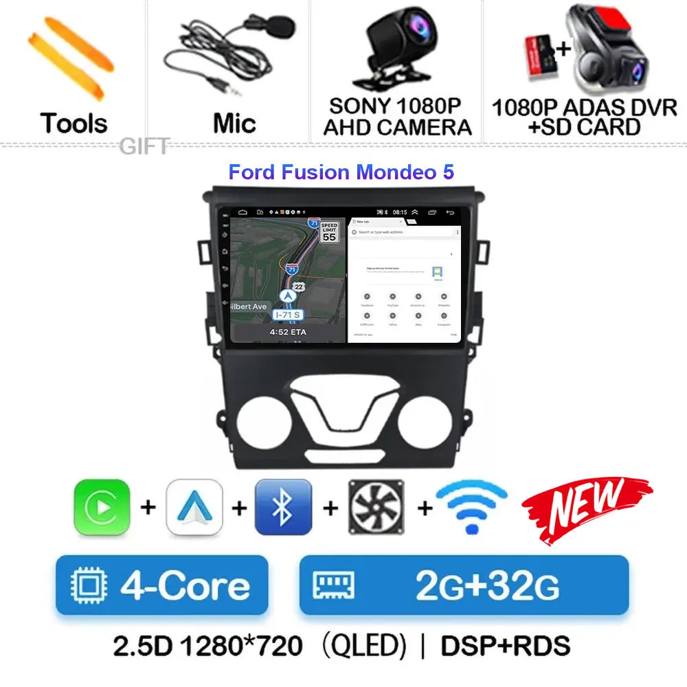 Android 15 Carplay Auto 4G WIFI GPS For Ford Mondeo 5 Fusion 2012-2019 Car Radio Multimedia Player Video Stereo Head Unit 2din